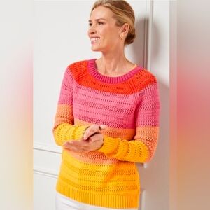 Talbots NWT Striped Colorblock Open stitch Sweater Sz L